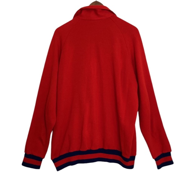 Vintage Sweater Mens XL Red Blue Full Zip Track Jacket 70s Soccer Coach Patches - Picture 2 of 14